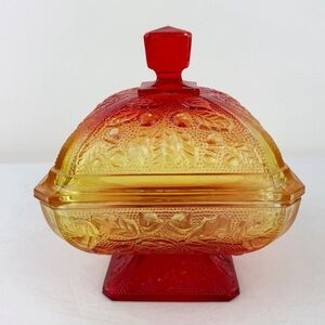 Jeannette Glass Vintage Amberina Acorn and Oak Leaf Candy Dish